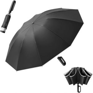 Tianyi-Parapluie Pliant Invers&eacute; 10 Baleines De Voyage Pour Hommes Et Femmes,R&eacute;sistant Au Uv/Anti Tempete/Ouverture Et Fermeture Automatique De Plein Air Protection Uv,Poign&eacute;e &Agrave; Mousqueton - Neuf