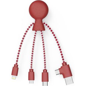 Thef-- Câble Multi Usb 4 En 1 En Forme De Pieuvre - Chargeur Universel En Plastique Recyclé - Prise Usb, Usb-C, Lightning, Micro Usb - Compatible Avec Tous Les Smartphone - Mr Bio Rouge - Neuf