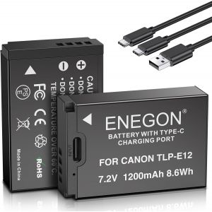 LP-E12 Batterie de Rechange avec Charge Directe USB-C 1200mAh (Lot de 2) et câble de Charge USB-C 2 en 1 pour Canon Rebel SL1,PowerShot SX70 HS,EOS M,EOS M10,EOS M50,EOS M100,EOS M200 - Neuf