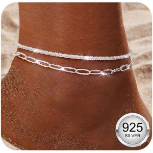 Bracelet De Cheville Pour Femme Argent Sterling 925 Chaine Argent Or Réglable Délicats Bracelets De Cheville Imperméable Pied Chaine Bijoux Bracelet De Cheville Pour Femme - Neuf