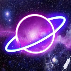 Lampe Au Néon Led Veilleuse Pour Chambre Usb Chargeur Lampe Décorative Suspendue Pour Pour Enfants Chambre Fête Danniversaire Décor De Mariage (Planète Rose) - Neuf