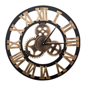 Grande horloge murale style vintage (dorée), ronde, en métal, silencieuse, sans tic-tac, alimentée par piles, 45 cm, chiffres romains noirs, décoration de salon, chambre à coucher, cuisine - Neuf