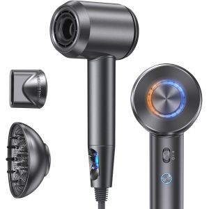Sèche Cheveux Ionique Sèche-Cheveux Professionnel Avec Diffuseur 1800w Flux 19m/S, 100 Millions D'ions Négatifs, 5 Réglages De Chaleur Et 2 Vitesses (Gris) - Neuf