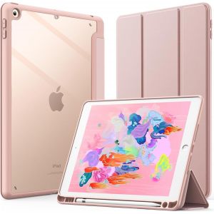 iPad 9.7 Inch Case (6th/5th Generation,2018/2017) with Pencil Holder,Transparent Back Cover Slim Stand Shockproof Tablet (Rose Gold) - Neuf
