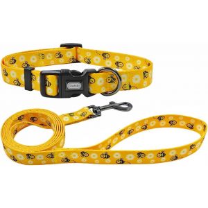 Ensemble Collier Et Laisse Pour Chien - Motif Abeille - En Polyester - Laisse Assortie De 150 Cm - Pour Petits Chiens (S, Abeille) - Neuf