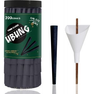 Noir C&ocirc;nes 200 Pcs, King Size C&ocirc;ne Pr&eacute; Roul&eacute; Noir Avec Filtres, C&ocirc;ne Fini Feuille &Agrave; Rouler, Papier A Cigarettes Noir, Comprend 1 Tr&eacute;mie Et 1 Poussoir - Neuf