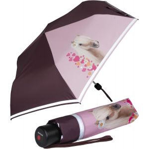 4Kids Parapluie de poche r&eacute;fl&eacute;chissant pour enfant avec bordure r&eacute;fl&eacute;chissante, Wild Horses, 90 cm, Parapluie de poche avec ouverture manuelle - Neuf