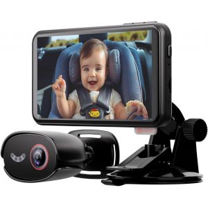 NouvelHorizonstore-Cam&eacute;ra de Voiture pour B&eacute;b&eacute; avec Miroir &agrave; &eacute;cran Tactile de 5,5"" IPS avec Suivi du Visage 1080p, Alertes pour &eacute;liminer B&eacute;b&eacute;/Animal de Compagnie, Zoom 4X, Contr&ocirc;le Vocal,Anti-Vol, Wi - Neuf