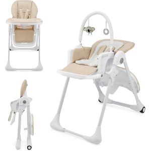 Ulteronixshop-Kinderkraft Tummie Chaise Haute 2 En 1, Pour B&eacute;b&eacute; Ergonomique, Confortable, Inclinable, Pliable, Avec Hauteur R&eacute;glable, Repose-Pieds, Plateau Amovible, Pour Tout-Petit, Avec Jouets, Bei - Neuf