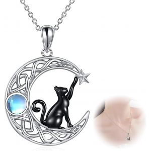 Kal-Collier Chat Noir Pour Femme Argent Sterling Moonstone Bijoux Irlandais Cadeaux Pour Mère Fille S?Ur - Neuf