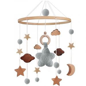 Mobile Lit B&eacute;b&eacute; Avec &Eacute;toiles, Lunes Et Nuages Au Crochet D&eacute;corations Suspendues En Bois - Berceau B&eacute;b&eacute; Jouet - Cadeau Pour B&eacute;b&eacute; Fille Ou Gar&ccedil;on - Neuf