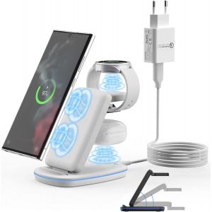 Eryi-Chargeur Sans Fil 3 En 1 Pour Samsung Galaxy S25 S24 S23, Base De Charge Rapide Pour Galaxy S24 S23 S22 Ultra/Note Flip Fold 6 5, Galaxy Watch Ultra/7/6/5 Pro/5/4/3/Active 2, Buds Pro - Neuf