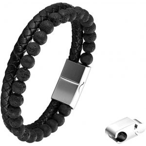 Kal-Bracelet Vintage Réglable Pour Homme Biker Motard, Bracelet Manchette Multi-Rangs Tressé Cuir Lave Fermoir Amovible Bijoux Fantaisie Cadeaux Anniversaire Noël Saint-Valentin Fête Des Pères - Neuf