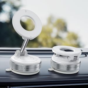 Support T&eacute;l&eacute;phone Voiture Magn&eacute;tique Ventouse,Compatible Avec Magsafe,Porte Telephone Voiture R&eacute;glable &Agrave; 360&deg; & Pliable Pour Iphone 16 15 14 13 12 Pro Max Plus 16e,Sur Miroir/Verre/Gym,Blanc - Neuf