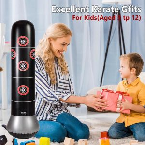 Sac De Boxe Gonflable, 150 Cm Sac De Boxe Avec Pompe, Punching Ball, Sac De Frappe Pour Enfants Set Pour Pratique Du Karat&eacute;, Taekwondo Pour Gar&ccedil;ons Et Filles 3 &Agrave; 12 Ans - Neuf