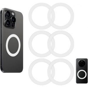 JGD-Lot de 6 Anneau Magn&eacute;tique Telephone Universels Compatible avec MagSafe, Anneau Autocollant Ultra-Mince pour Coque de T&eacute;l&eacute;phone Compatible avec iPhone 17 16 15 14 13 et Android, Blanc - Neuf