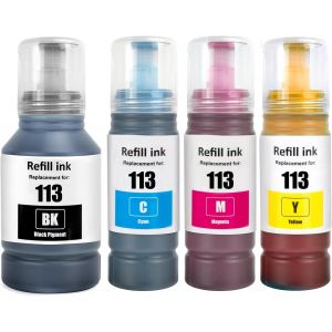 113 Encre Compatible avec Epson 113 Bouteille d'encre Multipack pour ET-5150 ET-5170 ET-5850 ET-5800 ET-16600 ET-16150 ET-16650 ET-15000 ET-5100 ET-5160 ET-5880 (4 Pack BK C M Y) - Neuf