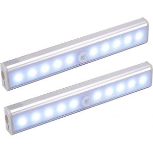Eryi-Lampe Detecteur De Mouvement Interieur, Lot De 2 Lampe 10 Led Sans Fil, Lampe Rechargeable Usb Détecteurs De Mouvement Avec Magnétisme, Pour Armoires, Escaliers, Couloirs, Garages - Neuf