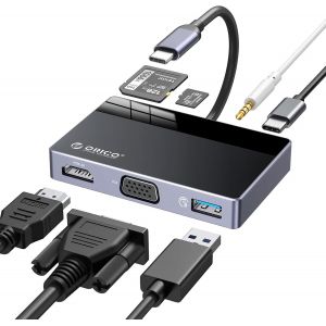 Hub Usb C 7 En 1 Usb 3.0 Adaptateur, Dock Multiport Avec 4K Hdmi, Vga, 100W Pd, 5Gbps Usb - A 3.0×1, 3,5Mm Audio×1, Sd×1, Tf×1, Port Usb Pour Macbook Pro/Macbook Air/Dell/Hp/Lenovo[Z1030] - Neuf