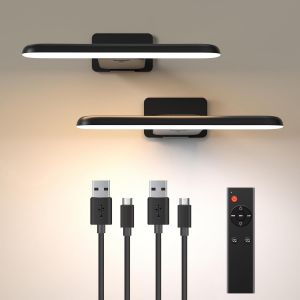Lampe pour Tableau Batterie Rechargeable,Applique Murale d'intérieur LED Sans Fil,3 Températures de Couleur,Éclairage d`Art et Galerie,Lumiere pour Cible de Fléchettes,Noir,Paquet de 2 - Neuf
