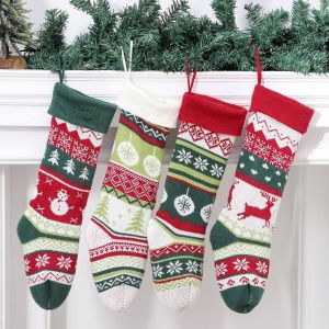 Lot de 4 chaussettes de No&euml;l 50,8 cm, bonhomme de neige, le wapiti, l'impression, sac de cadeau de bonbons, chemin&eacute;e en tricot, arbre de No&euml;l, nouvel an, No&euml;l, d&eacute;corations pour la maison - Neuf