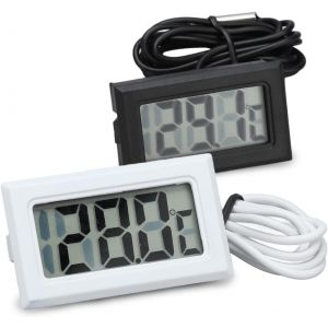 KAL-2Pcs Mini Thermomètre Numérique Intérieur/Extérieur Avec Sonde, Moniteur De Température Électronique, Thermomètre De Congélateur, Pour Aquarium, Réfrigérateur, Incubateur, Etc.(Noir+Blanc) - Neuf