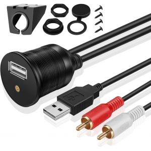TNP Câble USB RCA encastrable-Port de Montage sur Tableau de Bord USB + RCA vers USB + Prise Jack 3,5 mm pour Voiture,Camion,remorque,Bateau,Moto (1,8 m) - Neuf