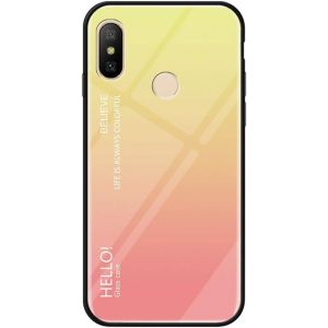 Kal-Coque Pour Xiaomi Redmi Note 6 [Avec Film De Protection Écran],Coque Avec Revêtement Arrière En Verre Trempé Avec Motif Marbre + Tpu Silicone Souple Anti Choc Case Cover (Jaune) - Neuf