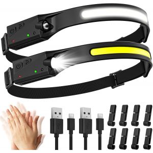 Lampe Frontale Rechargeable,2 Pièces 350 Lumens 5 Modes Lampe Frontale Led Ultra Puissante Capteur De Mouvement Usb Ipx4 Étanche Torche Frontale,Pour Le Camping Pêche Le Jogging Pêche Vélo - Neuf
