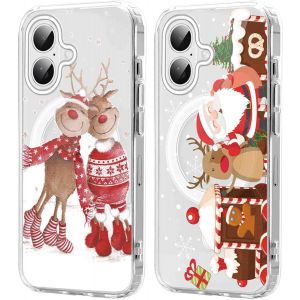 SJZG-2 Pi&egrave;ces No&euml;l Coque Magn&eacute;tique Pour Iphone 16 Plus 6,7'', Etui En Motif Dessin Cadeau De No&euml;l Compatible Avec Magsafe, Housse Christmas Silicone Tpu Bumper Cover Pour Iphone 16 Plus, Cerf 02 - Neuf