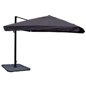 Parasol D&eacute;port&eacute; 3&times;4 M (5 M) Toile Polyester Anthracite Structure Aluminium/Acier Avec Pied Rotatif Volant (Flap) 04_0007955 - Neuf