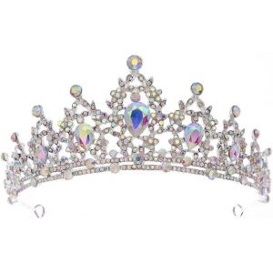 Kal-Diadème De Mariage En Strass En Cristal Pour Mariée, Mariage, Princesse, Reine, Couronne, Fête D'anniversaire, Couronne Argentée, Filles Et Femmes, Carnaval, Fête, Vacances, Célébration Pour Adul - Neuf