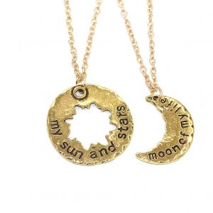 Collier Avec Pendentif Lune Et Etoiles En Alliage Pour Femme, Bijou Tendance, Cadeau (Dore) - Neuf