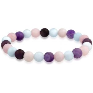 Kal-Bracelet Extensible Empilable En Perles Rondes De Pierres Semi-Précieuses Multicolores Naturelles 8mm Pour Femmes Hommes Adolescents Unisexe - Neuf