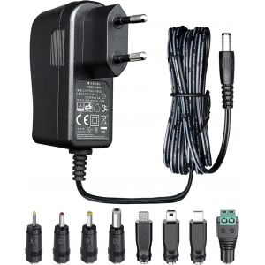 TIANYI-Adaptateur d'alimentation 15 V 1 A 15 W 1,8 m, adaptateur de commutation CA CC (entrée 100-240 V, sortie 15 V 1 A), prise de transformateur à montage mural avec 8 prises interchangeables, homo - Neuf