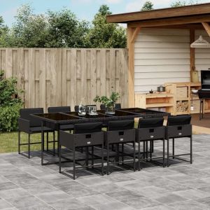 Ensemble À Manger De Jardin 9pcs Coussins Noir Résine Tressée - Neuf