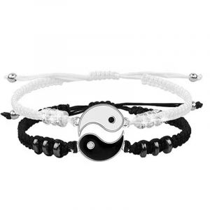 Bracelet Assorti Yin Yang Pour Meilleur Ami, Bracelet Réglable En Corde Pour L'amitié, Petit Ami, Petite Amie, Cadeau De Saint-Valentin (Argent) - Neuf