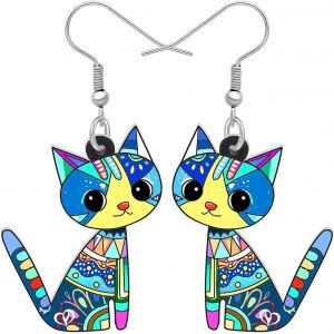 Kal-Boucles D'oreilles Chat En Acrylique Bijoux Chat &Agrave; La Mode Cadeaux Pour Filles Femme Charmes - Neuf
