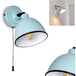 Applique Murale Catharine, Lampe Murale Réglable En Métal Turquoise/Blanc/Noir, 1 Flamme, 1 Douille E14, Spot Mural Au Design Rétro, Avec Cordon De Serrage Pour Allumer/Éteindre, Sans Ampoules - Neuf