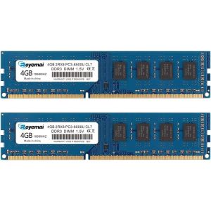 TIANYI-8 Go (2 x 4 Go) RAM DDR3 1066/1067 MHz UDIMM, 4 Go 2Rx8 PC3-8500U-07 Kit de mémoire de Bureau Modules de Mise à Niveau de mémoire DIMM 1,5 V 240 Broches sans Tampon - Neuf