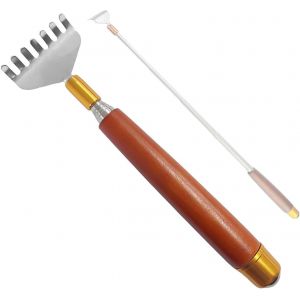 1 Appareil De Massage Gua Sha Pour Le Dos, R&eacute;tractable, En M&eacute;tal, Masseur Gua Sha, Masseur De Point Sph&eacute;rique, Gratte-Dos Portable Avec Poign&eacute;e En Bois, Unisexe - Neuf