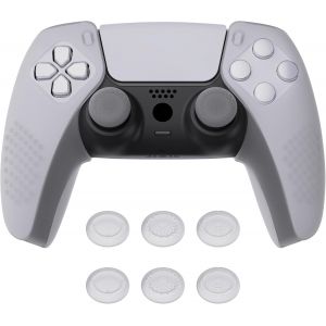 Coque Protection Pour Ps5 Manette,Housse Silicone Avec Capuchon Joystick Pour Ps5 Controller Cover Skin Antidérapante Compatible Avec Station De Charge-Blanc Transparent - Neuf
