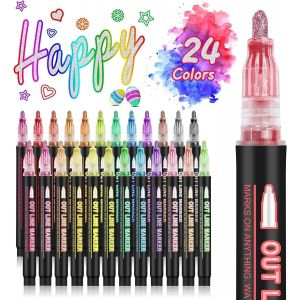 24 Couleurs Stylo Paillette, Feutres Paillettes Pour Fille 4-12 Ans, Marqueur Magique Pour Dessin, Scrapbooking, Carte Cadeau, Loisirs Cr&eacute;atifs[Z599] - Neuf
