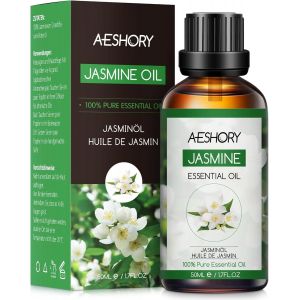 Trahoo-Aeshory Huile Essentielle De Jasmin 50ml, Huile De Jasmin Pour Diffuseur, Huiles Parfum&eacute;es Aromath&eacute;rapie De Qualit&eacute; Pour Massage, Bain, Soins, D&eacute;tendre, Apaiser - Neuf