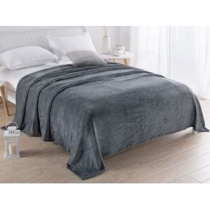 Couverture En Fausse Fourrure Gris Fonc&eacute; 220x240cm, Jet&eacute; En Polaire Douce - Neuf