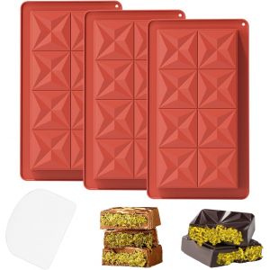 KAL-Moule Tablette Chocolat Profond, Lot De 3 Moule À Tablette De Chocolat Avec 1 Grattoir, Anti Adhési Moule Silicone Chocolat Pour Les Bonbons, Les Gelées, Les Chocolat Pistache - Neuf