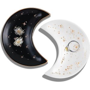 2pcs Petite Lune Bibelot Plat Bijoux Plateau De Plat,Anneau Décoratif En Céramique Porte-Plat,Cadeaux Drôles - Neuf