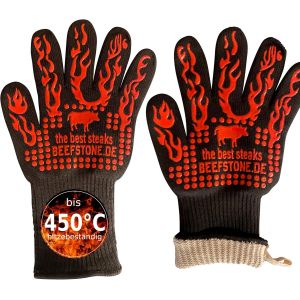 Ulteronixshop-Paire de gants ignifuges pour barbecue, r&eacute;sistants &agrave; la chaleur jusqu'&agrave; 450 &deg;C, lavables, en silicone, fibre Deyan, coton, 34 cm - Neuf
