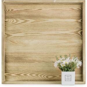 Checarzhn--No1-Grand Plateau Service Xxl Carre 55 Cm Plateau En Bois Table Decoratif Rustique Deco Plateaux Pour Salle De Séjour Ottoman Cuisine, Bois Clair Brûlé - Neuf