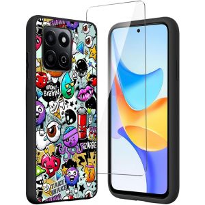 Kal-Coque Pour Honor 200 Smart 5g (6.8") + Verre Trempé Écran Film Protecteur - Noir Souple Silicone Étui Protection Housse Tpu Case Cover - Monster - Neuf